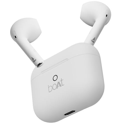 Boat Airdopes Joy, 35Hrs Battery, Fast Charge, Iwp Tech, Low Latency, 2Mic Enx, Type-C Port, V5.3 Bluetooth Earbuds, Tws Ear Buds Wireless Earphones With Mic (Swedish White)