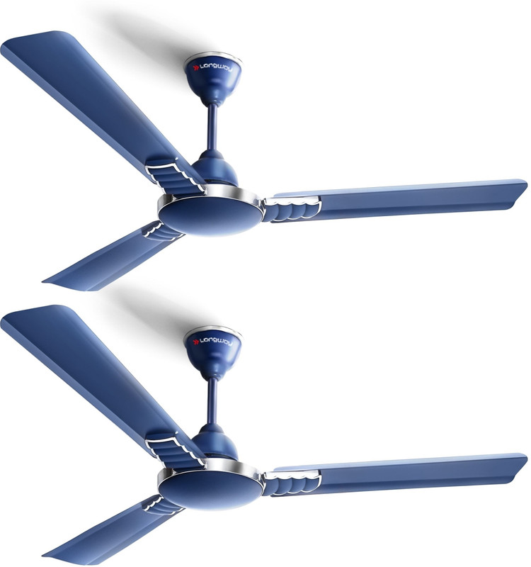 Longway Wave P2 1200 Mm 3 Blade Ceiling Fan(Ultra High Speed | Silver Blue | Pack Of 2)
