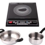 Pigeon 1800 W Induction Cooktop Push Button(Black, 19004335 With Stainless Steel Kadai 24 Cm & Pan 16 Cm)