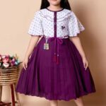 Sk Jj Dresses Girls Below Knee Festive/Wedding Dress(Purple, Half Sleeve)