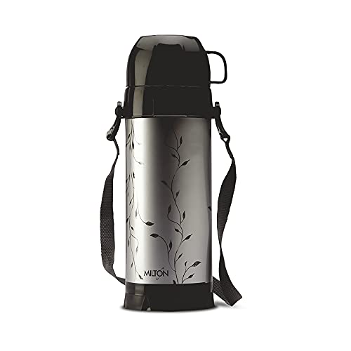 Milton Eiffel 1000 Vacuum Insulated Thermos Flask With Strap To Carry, 910 Ml, 24 Hours Hot & Cold Water Bottle For Office, Hiking, Trekking, Travel, Black