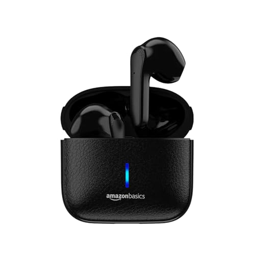 Amazon Basics True Wireless In-Ear Earbuds With Mic, 10Mm Dual Drivers, Up To 56Ms Low Latency, Ipx5 Sweat & Water Resistant, Bluetooth 5.3, Up To 30 Hours Play Time, Fast Charging (Black)