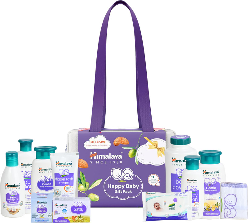 Himalaya Happy Baby Gift Travel Bag With Baby Towel (9 In 1)(White)