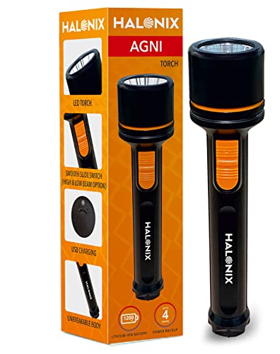 Halonix Plastic 3W Add-On Agni Rechargeable Emergency Led Torch With Usb Charging, High Beam-Low Beam Feature