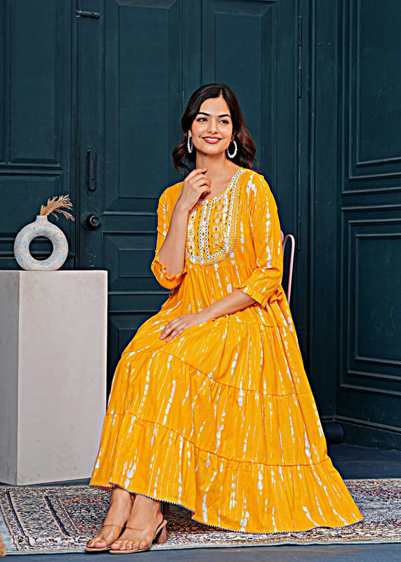 Wasma Fashion Anarkali Gown(Yellow)