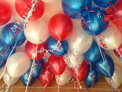 Amfin® 10 Inch (Pack Of 50) Metallic Balloons Blue, White & Red For Birthday Decoration, Decoration For Weddings, Engagement, Baby Shower, 1St Birthday, Anniversary Party, Theme Party, Office Party