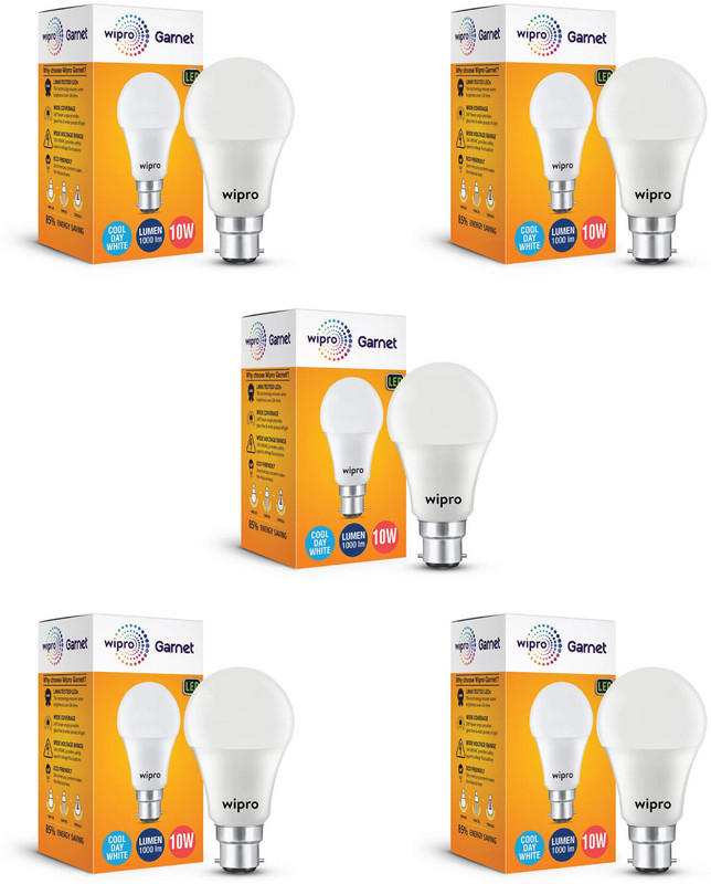 Wipro 10 W Basic Standard B22 Led Bulb(White, Pack Of 5)