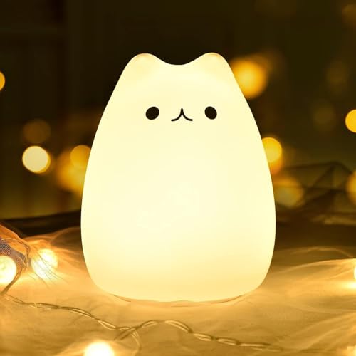 Desidiya® Cute Kitty Night Light For Kids – Rechargeable Silicone Led Lamp With Warm White & 7-Color Modes | Tap Control | Soft Bpa-Free | Gift For Girls | Baby Toddler Bedroom Decor