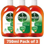 Dettol Disinfectant For First Aid Surface Cleaning And Personal Hygiene(750 X 3) Antiseptic Liquid(2250 Ml, Pack Of 3)