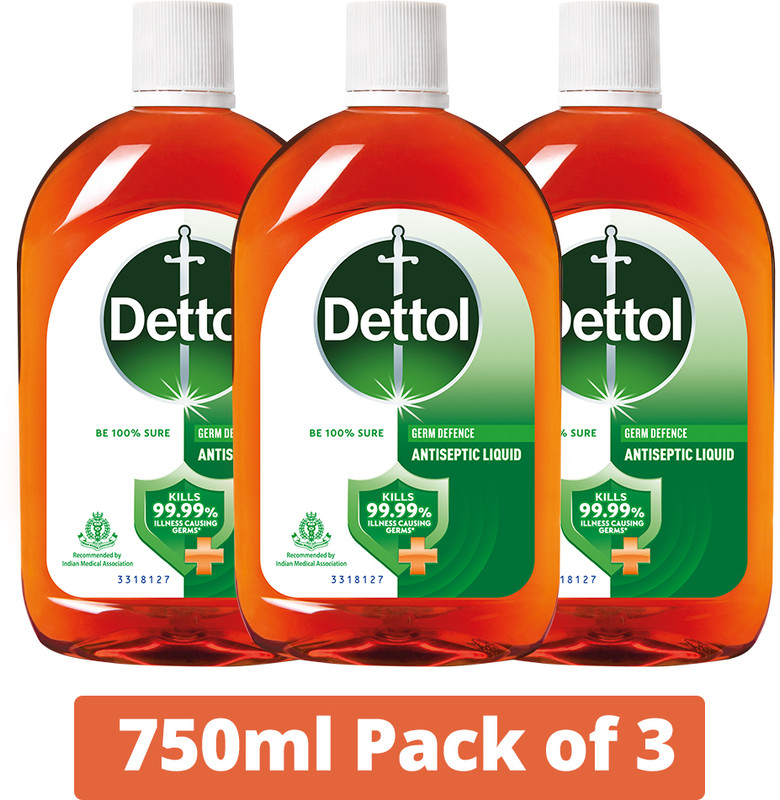 Dettol Disinfectant For First Aid Surface Cleaning And Personal Hygiene(750 X 3) Antiseptic Liquid(2250 Ml, Pack Of 3)