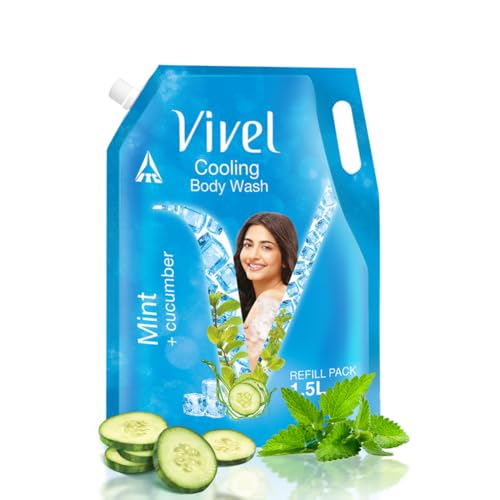 Vivel Cooling Body Wash, Mint & Cucumber Shower Gel, 1500Ml Supersaver Xl Refill Pouch, Moisturizing & Fragrant Bodywash, For Soft, Smooth & Fresh Skin, Refreshing Shower Gel, For Women & Men
