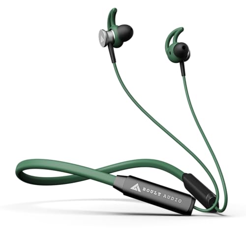 Boult Audio Fxcharge Bluetooth Earphones With 32H Playtime, Dual Pairing Neckband, Zen™ Enc Mic, Type-C Fast Charging (5Mins=7.5Hrs), Biggest 14.2Mm Bass Driver Ipx5 Premium Silicone Neck Band (Green)