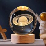 Gopz “3D Saturn Crystal Ball Led Night Lamp With Wooden Base – Home Decor & Gifts” Decorative Showpiece  –  8 Cm(Glass, Yellow)