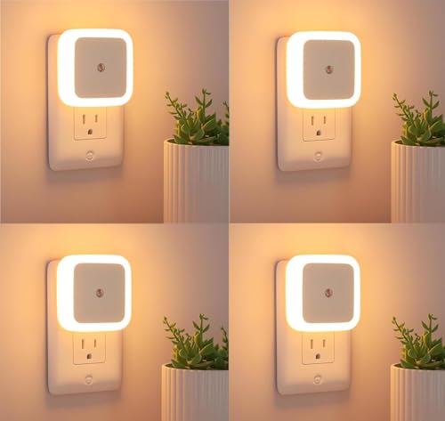 Panca Set Of 4 Auto Sensor Led Light For Bedroom, Hallway, Stairs, Kitchen & Bathroom| 0.5W Energy Saving Night Lamp With Plug| Dim Light Day/Night Side Table Lamp Auto On/Off Led Light(Warm White)