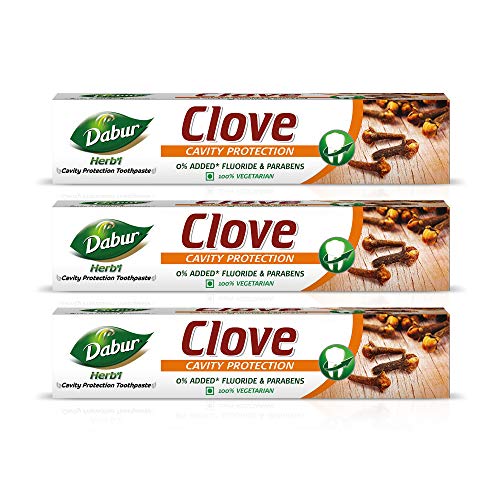 Dabur Herb’L Clove Cavity Protection Toothpaste – 600G (200G X 3) | No Added Fluoride & Parabens | Fights Bacteria & Relieves Dental Pain | Provides Pleasant Mouthfeel After Brushing