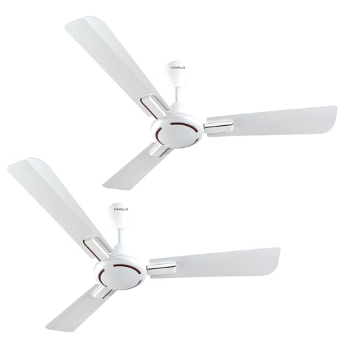 Havells 1200Mm Ambrose Es Ceiling Fan|Premium Finish,Deco. Fan,Elegant Looks,High Air Delivery,Energy Saving,100% Pure Copper Motor|2 Year Warranty By Brand|(4 Stars,Pack Of 2,Pearl White Wood)