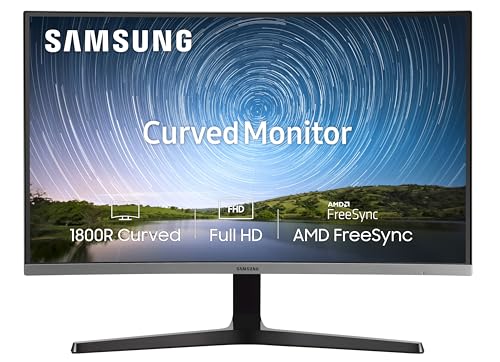 Samsung 27-Inch(68.5Cm) Fhd, 1800R Curved 1,920 X 1,080 Led Monitor, Va Panel, Slim Design, Amd Freesync, Flicker Free, Hdmi, Audio Port (Lc27R500Fhwxxl, Dark Blue Gray)