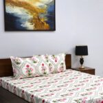 Bombay Dyeing 144 Tc Microfiber Queen Floral Flat Bedsheet(Pack Of 1, White)