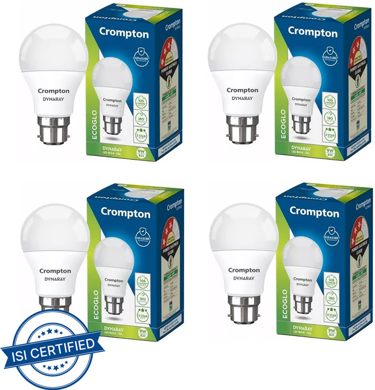 Crompton 9 W Basic Standard B22 Led Bulb(White, Pack Of 4)