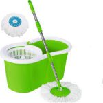 Surabhi Mop Bucket Magic Spin Mop Bucket Double Drive Hand Pressure With 2 Microfiber Mop Head Mop Set Mop Set(Green)