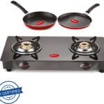 Pigeon Combo – Brunet Cooktop + Flat Tawa 250 + Fry Pan 240 Glass Manual Gas Stove(2 Burners)