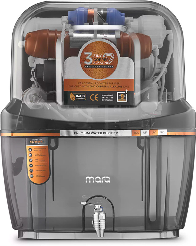 Marq By Flipkart Aqua Mini Tpt Smok Swift 14 L Ro + Uv + Uf + Tds + Alk + Copper Water Purifier With Pre Filter And Bis Certified(White)