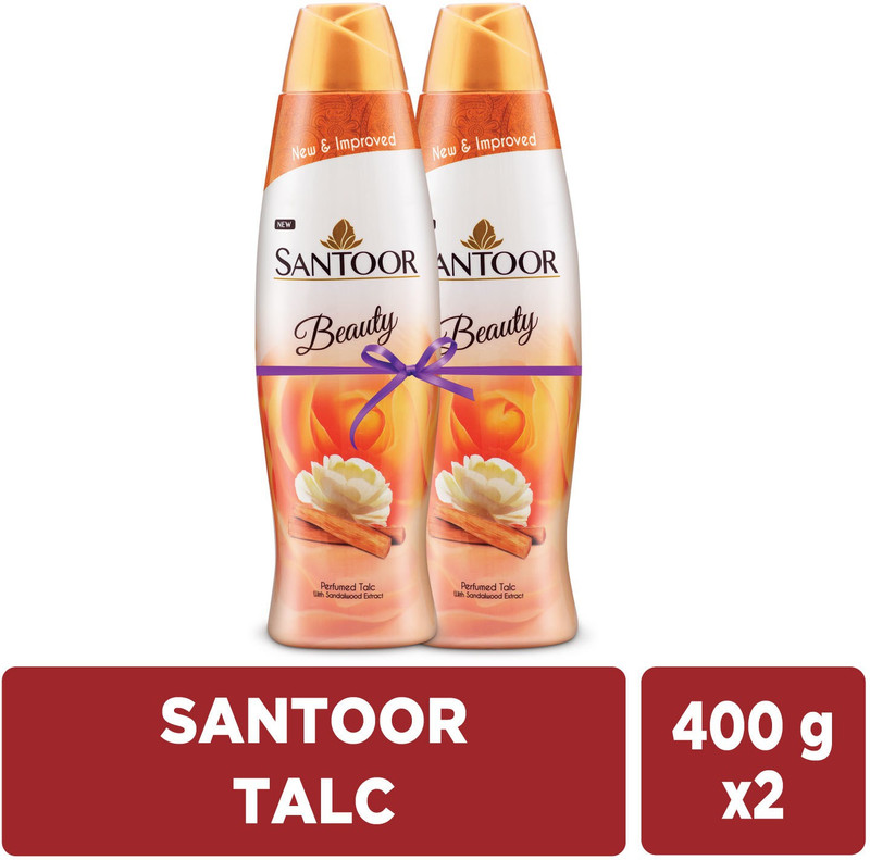 Santoor Beauty Perfumed Talcum Powder With Sandalwood Extracts For All Skin Types(2 X 400 G)