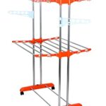 Mega Stand Mega Clothing Stand|Stylish Garment Stand|Clothes Hanging Rack|Clothes Hanger For Balcony&Bedroom|2-Tier Folding Clothes Rail Clothes Horses Drying Rack (Orange) Stainless Steel