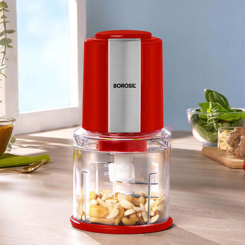 Borosil By Borosil Electric Vegetable Chopper(1 Motor Unit, 1 Container, 1 Blade Set, 1 Rubber Lid, 1 User Manual)