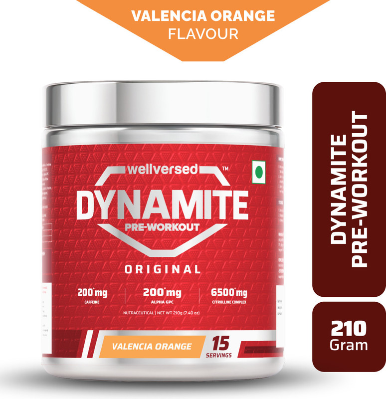 Wellversed Dynamite Pre-Workout (210G, 15 Servings) | Unleash Explosive Energy Pre Workout(210 G, Valencia Orange)