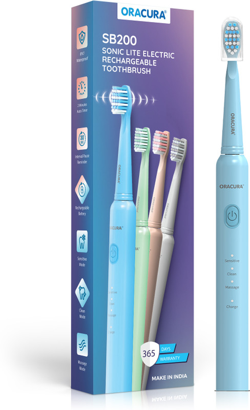 Oracura Sb200 Sonic Lite Electric Rechargeable Toothbrush With 36,000 Strokes/Minute . Electric Toothbrush(Blue)