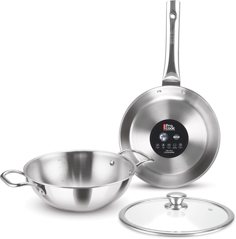 Milton Pro Cook Triply Stainless Steel 3 Pcs Induction Cookware Set 24Cm Induction Bottom Cookware Set(Stainless Steel, 3 – Piece)