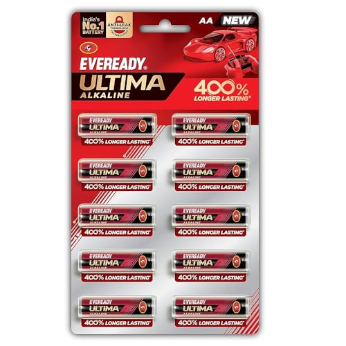 Eveready Ultima Alkaline Aa Battery, 400% Longer Lasting, Anti-Leak Turbolock Technology, Eco-Friendly Batteries For High-Drain Devices Household Devices & Toys, Pack Of 10