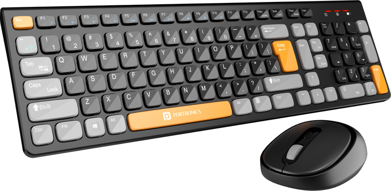 Portronics Key7 Combo Mouse Combo Set With 2.4Ghz, 1200 Dpi Wireless Standard Laptop Keyboard Compatible With Desktop, Laptop, Mac Key7 Combo(Black, Orange)