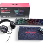 Acer 4 In 1 Wired Gaming Combo, 7 Color Led Backlit Keyboard, Rgb Mouse (1200/1600/2400 Dpi), Premium Gaming Headset (50Mm Driver, 120Db) With Mixed Light Effect, Fabric Weave Mousepad (Black)