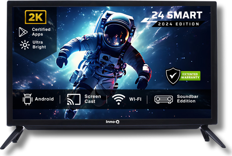 Innoq Sounbar 60 Cm (24 Inch) Hd Ready Led Smart Android Tv With 30W Front Boom Speakers | 1000+ Smart Apps | Mobile Screen Connect | Wifi | Games |(24S-Spectra-V2)