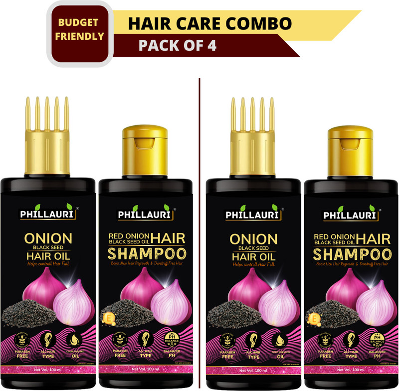 Phillauri Red Onion Black Seed Oil Ultimate Hair Care Kit (Shampoo + Hair Oil)(4 Items In The Set)