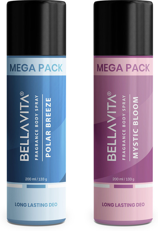 Bellavita Polar Breeze & Mystic Bloom Deodorant Combo|2X200Ml|Long Lasting Fragrance| Deodorant Spray – For Men & Women(400 Ml, Pack Of 2)