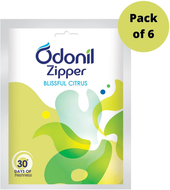 Odonil Bathroom Air Freshner Zipper-Blissful Citrus | Instant & Long Lasting Fragrance Blocks Bathroom Air Freshener Zipper-Blissful Citrus(6 X 10 G)