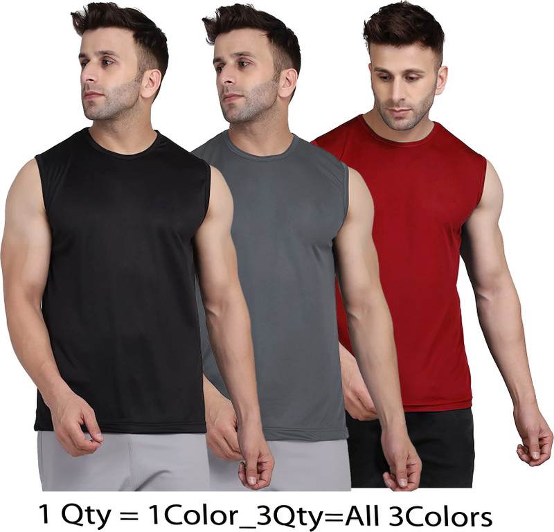 Udi N Adi Solid Men Round Neck Black, Grey, Maroon T-Shirt