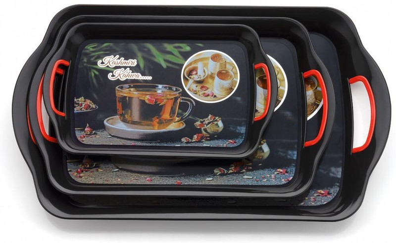Jiyansh Serving Tray Set Of 3,Trays For Kitchen Snacks,Tea Tray (Black Or White) Tray(Pack Of 3)