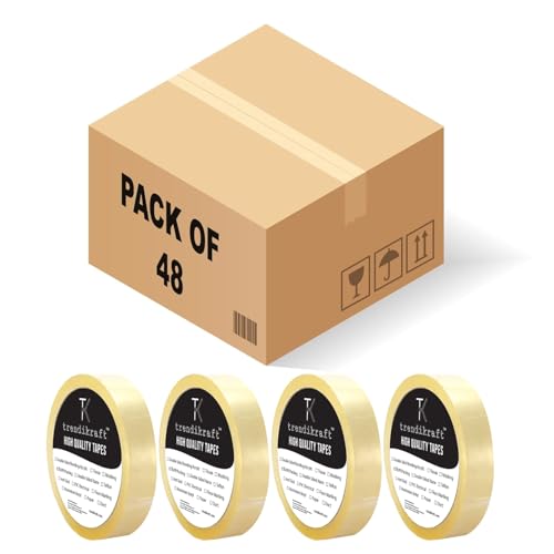 Trendikraft 12Mm X 65 Meter Pack Of 48 Transparent Bopp Packing Clear Cello Tape With Durable Materials Self Adhesive Heavy Duty Tep Roll Ideal For Packaging Box 1/2 Inch 65Mtr