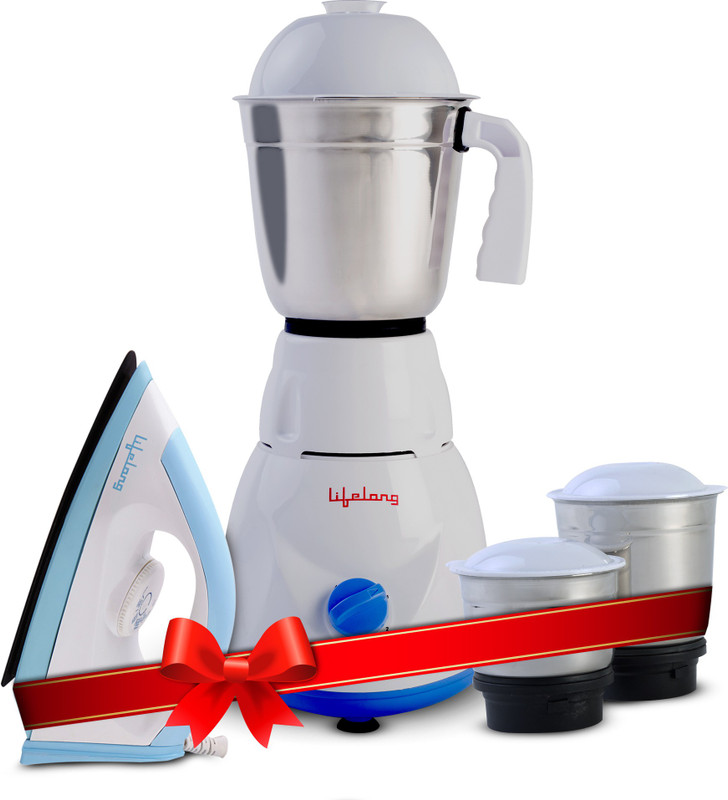 Lifelong Llcmb02 500 W Mixer Grinder (White, 3 Jars) & 1100 W Dry Iron (White, Blue) Super Combo(Llcmb02 | 3 Jars | White, Blue)