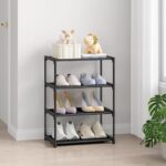Lokeme Shoe Rack, 4 Tier Foldable Open Book Shelf, Book Shelve, Shoe Rack, Shoes Storage Rack For Home Shoe Stand Shelf (Black)