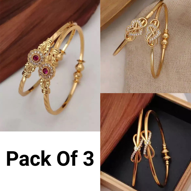 Brado Jewellery Brass Diamond Gold-Plated Bangle(Pack Of 6)