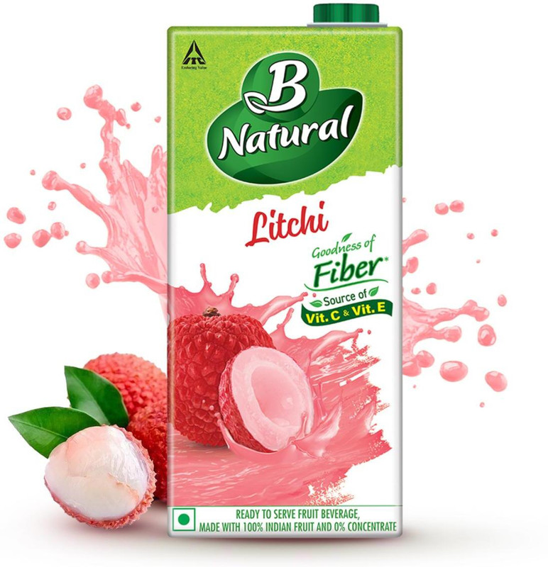 B Natural Litchi Juice, Fiber, Vit C & E, 100% Fruit Pulp, 0% Concentrate, Handpicked.(1 L)