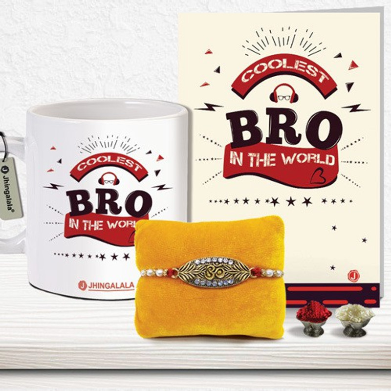 Jhingalala Designer Jrm-10236 Assorted Rakhi, Greeting Card, Mug, Chawal Roli Pack  Set(Raksha Bandhan Combo Gift Pack For Brother)