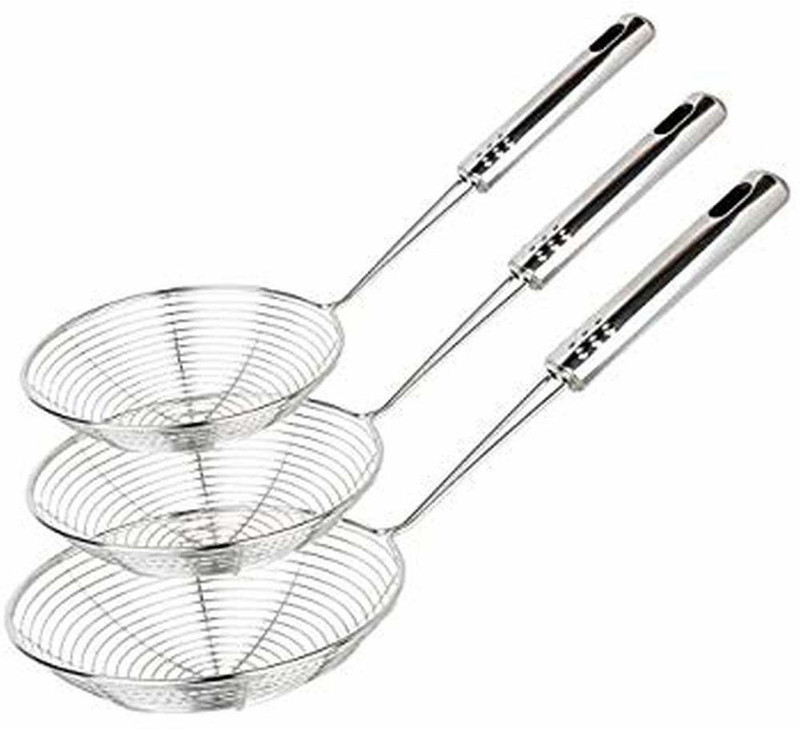 Tachi Stainless Steel Puri Strainer Jhara Deep Frying Basket(Silver Pack Of 3)