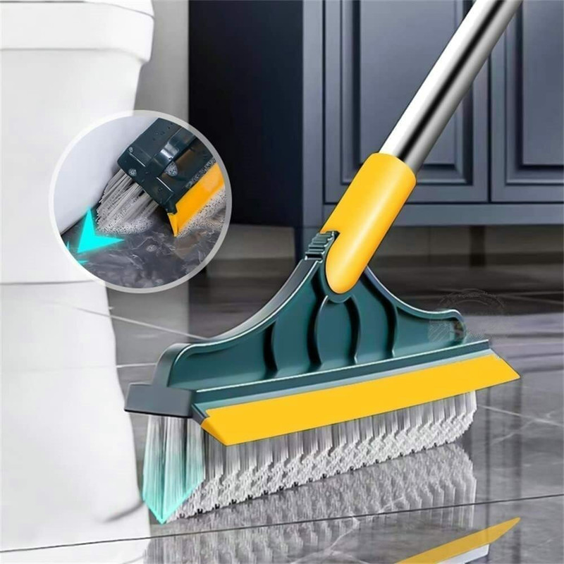 Zarqito 2 In 1 Bathroom Floor Cleaning Brush Long Handle Scrub Cleaner Plastic Glass Fiber Wet And Dry Brush(Green)