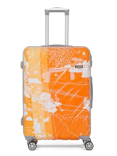 Teakwood World Small 65 Cm Check In Size Trolley Bag Polycarbonate 360 Degree 8 Wheels Luggage Bag With Tsa Lock, Adjustable Handle Trolley Bags For Travel, Suitcase For Travel | Orange